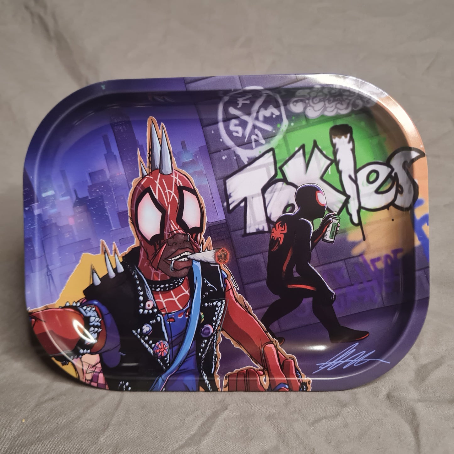 Spider Man Rolling Tray - Miles Morales and Spidey Punk Smoking Weed - SpiderVerse