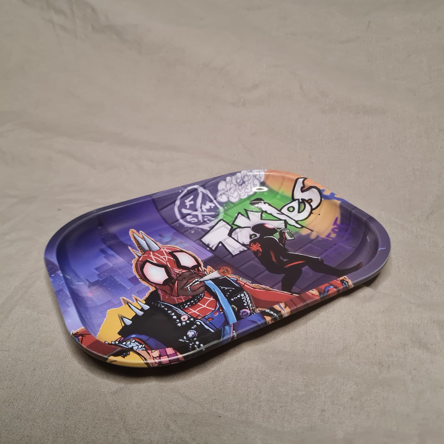 Spider Man Rolling Tray - Miles Morales and Spidey Punk Smoking Weed - SpiderVerse