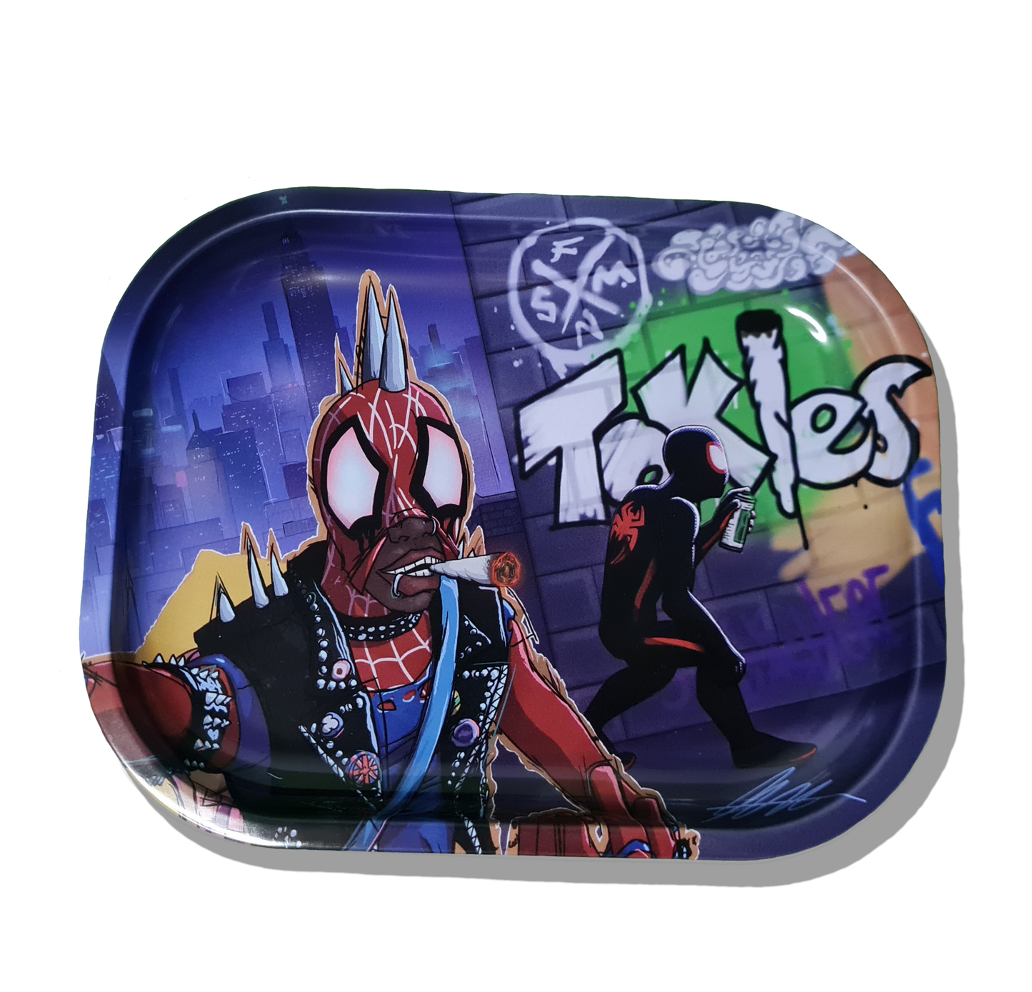 Spider Man Rolling Tray - Miles Morales and Spidey Punk Smoking Weed - SpiderVerse