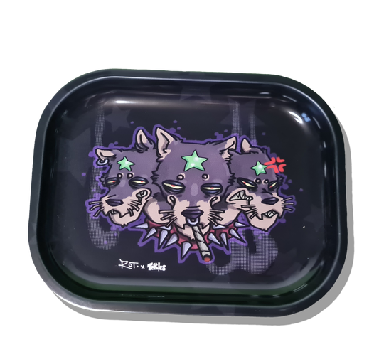 StarDawg Rolling Tray - Three Headed Dog Smoking