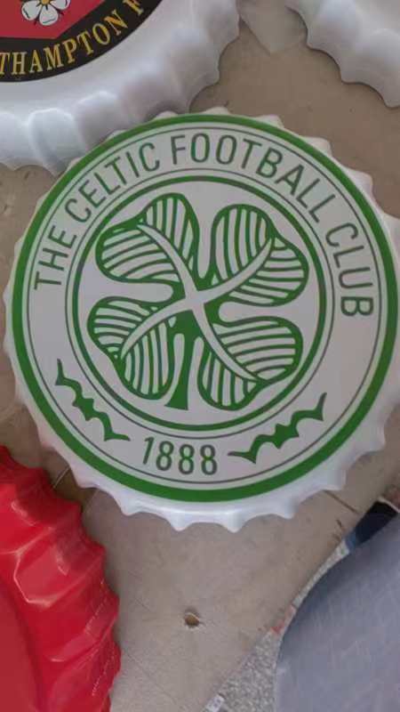 Celtic football club bottle tops sign